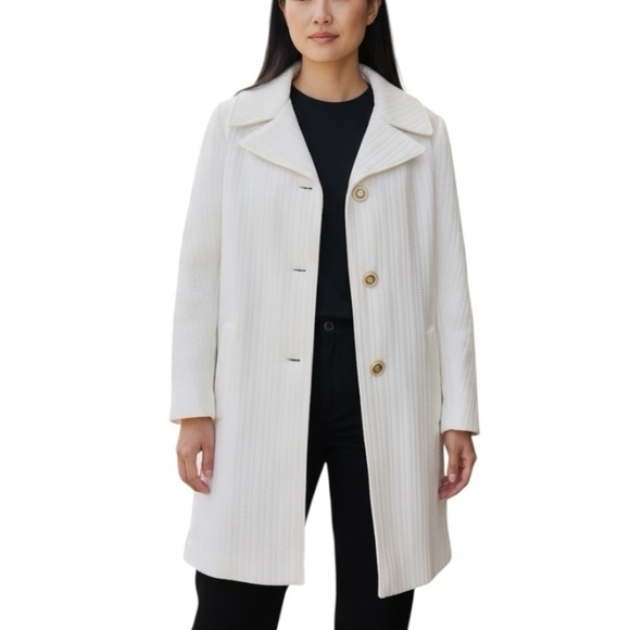 Vintage Jackets & Blazers - Vintage Bettina Medium White 1960s Cape Peacoat Retro Glam